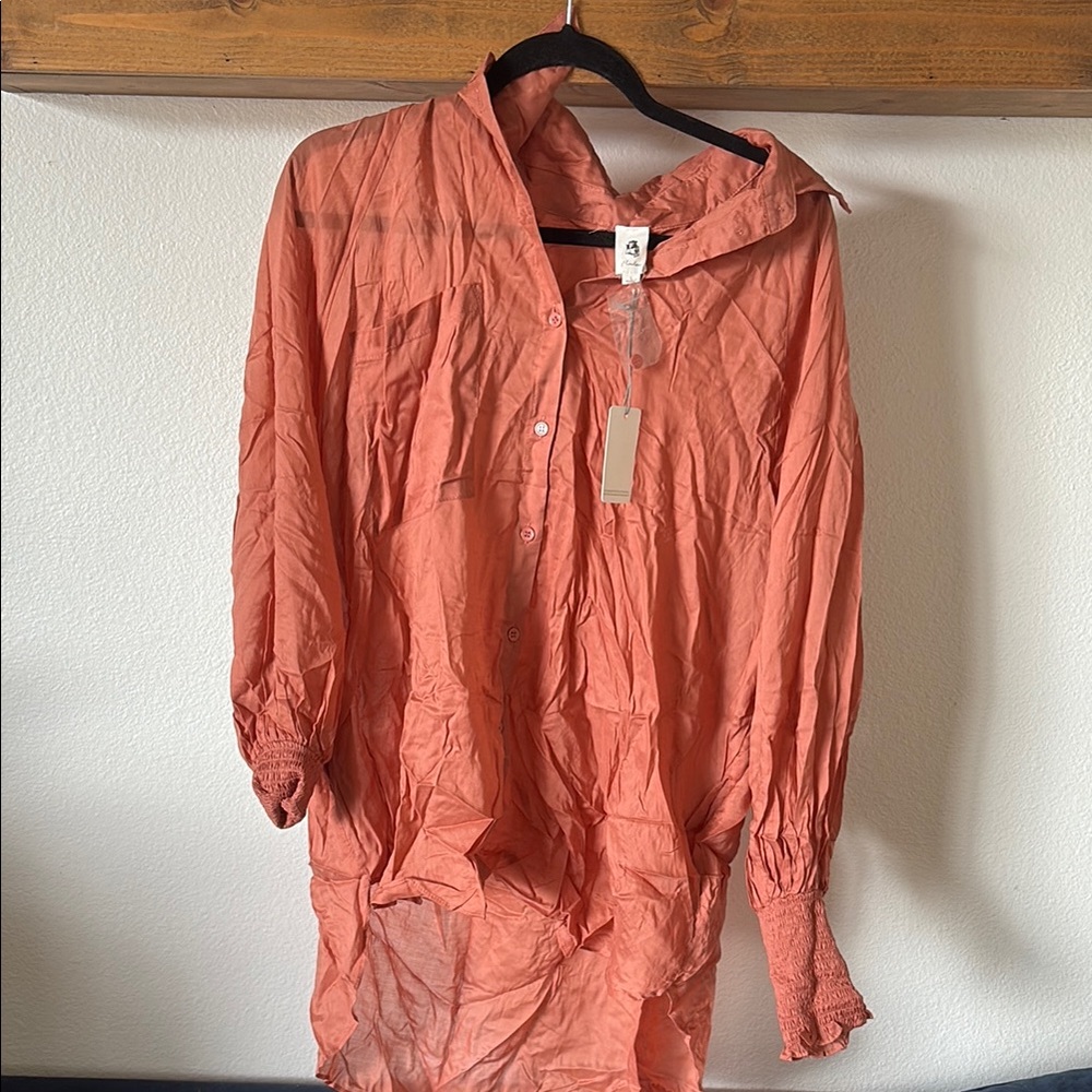 Coral Button-Up Blouse